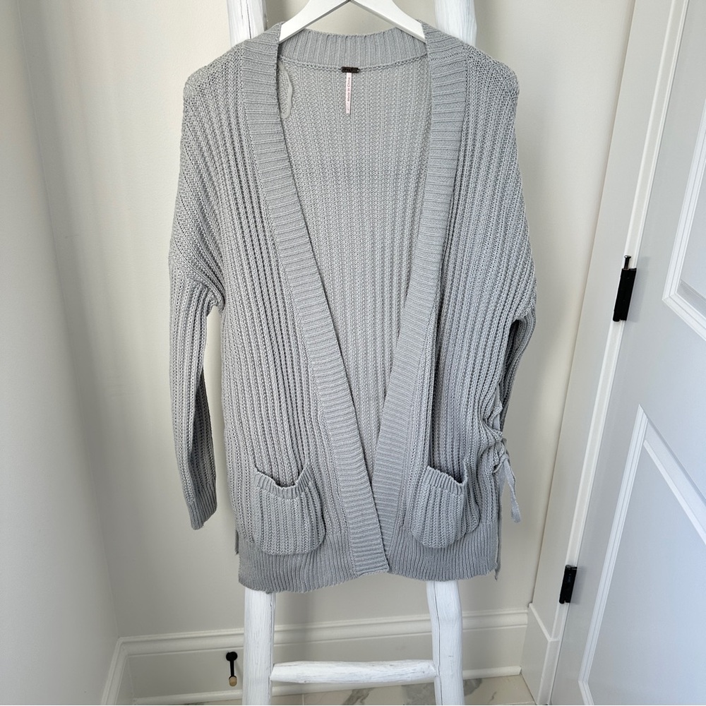 Poof! Light Gray Ribbed Open Cardigan w Braided Side Size Large